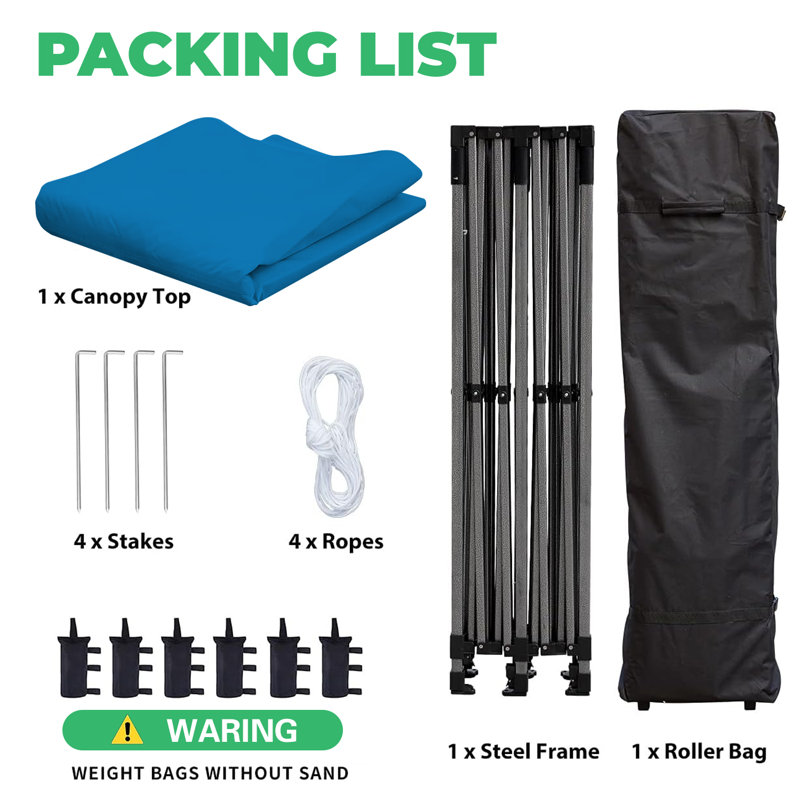 EROMMY 10' x 20' Blue Steel Pop-Up Canopy Tent with Roller Bag