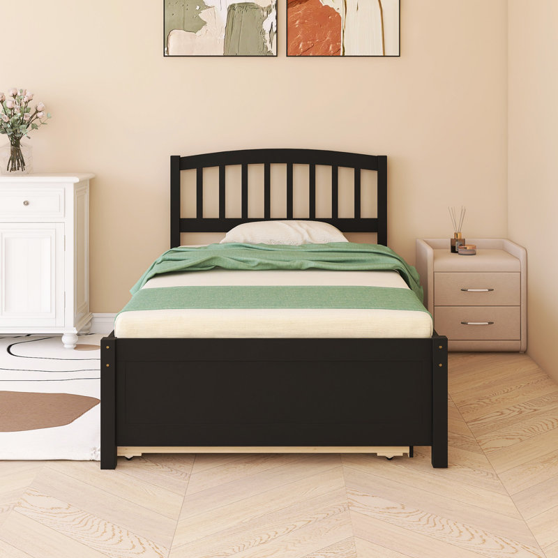 Cadre de lit plateforme 80 po x 42 po avec lit gigogne en bois, Noir