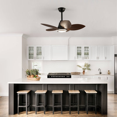 Ventilateur de plafond de 37 pouces avec lumière, 5 pales en ABS en forme de feuille, télécommande, moteur à courant continu réversible à 6 vitesses pour le salon, la chambre à coucher et la salle à manger
