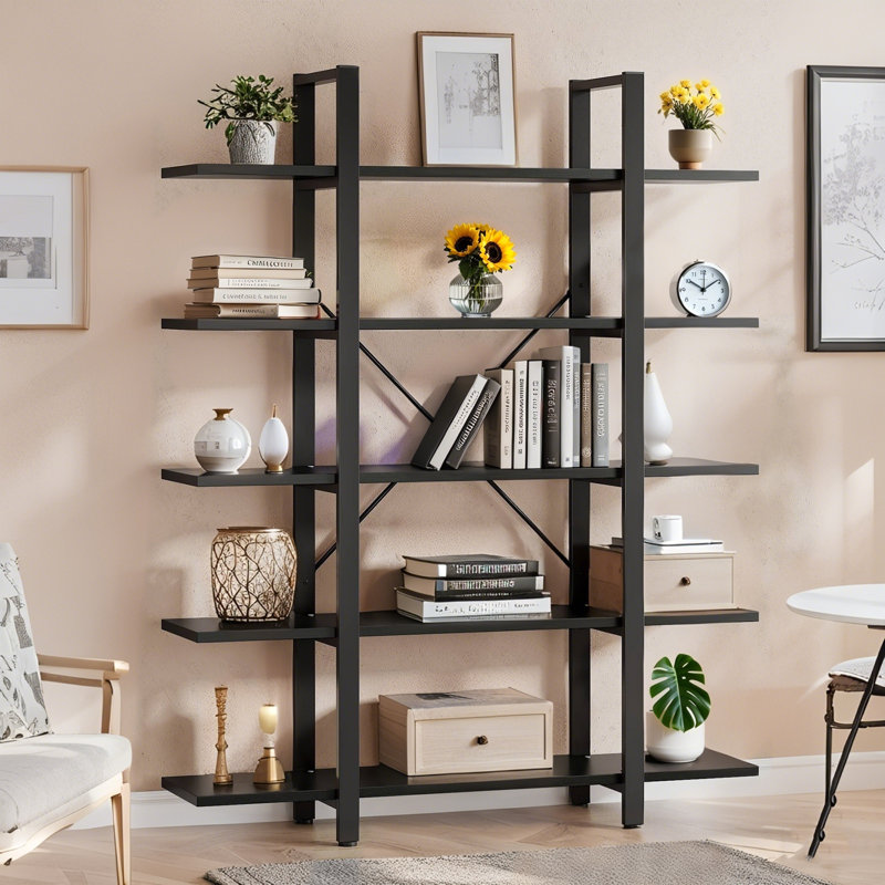  Bibliothèque H 70,5 "x l 47,3", étagère de rangement ouverte à 5 niveaux, Noir