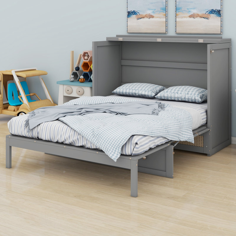 Lit escamotable avec grands tiroirs Murphy, Gris, Double