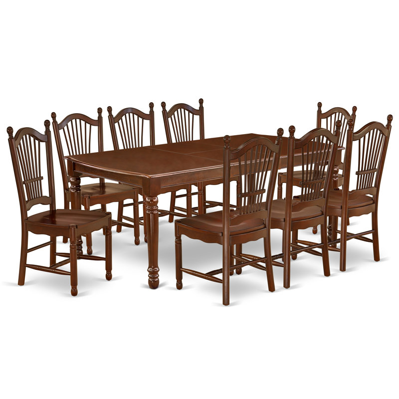 Ensemble de table de salle à manger 9 pièces comprenant une table de salle à manger rectangulaire avec rallonge papillon et 8 chaises de cuisine, acajou