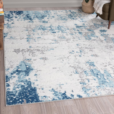 Longino Abstract Blue/Cream Indoor Area Rug for Living Room, Dining Room, Bedroom