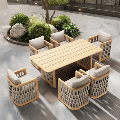 RIVA 6 Person Teak Outdoor Patio Dining Set With Cushion