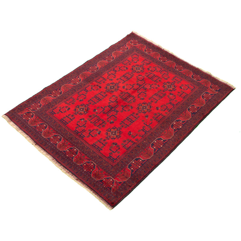 Tapis de zone en laine rouge 5 pi 11 po x 7 pi 5 po à la main one-of-kind-noué la 2010s esari Allaina