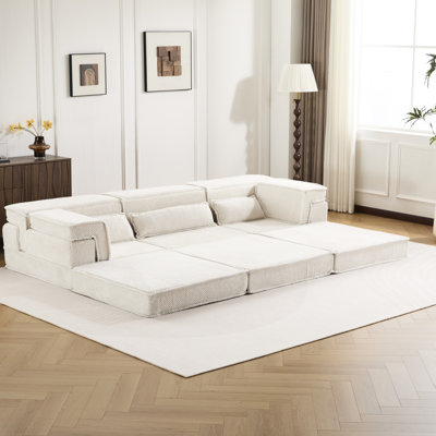 Cabanon Mahjong 3 places, polaire blanche à cercles, sans assemblage, rembourrage haute densité, modulable et adapté à différents espaces, mobilier de bureau de qualité.