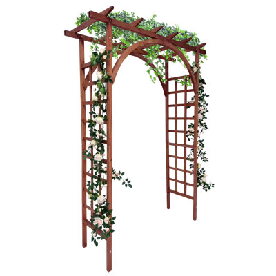 Wooden Garden Arbor Trellis - Sturdy Fir Wood Pergola Arch with Flat & Arched Top - Perfect for Climbing Plants, Outdoor Weddings & Backyard Parties - Teak Finish