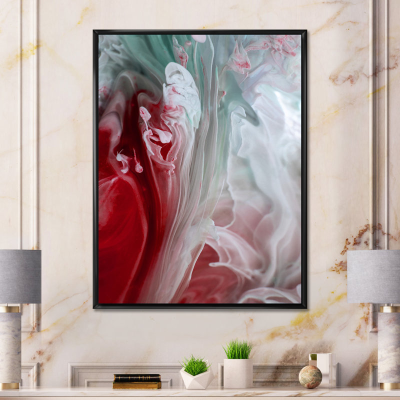 Art mural liquide en rouge et vert - décoration murale moderne en toile, H 32 po x l 16 po x P 1 po, Cadre flottant noir