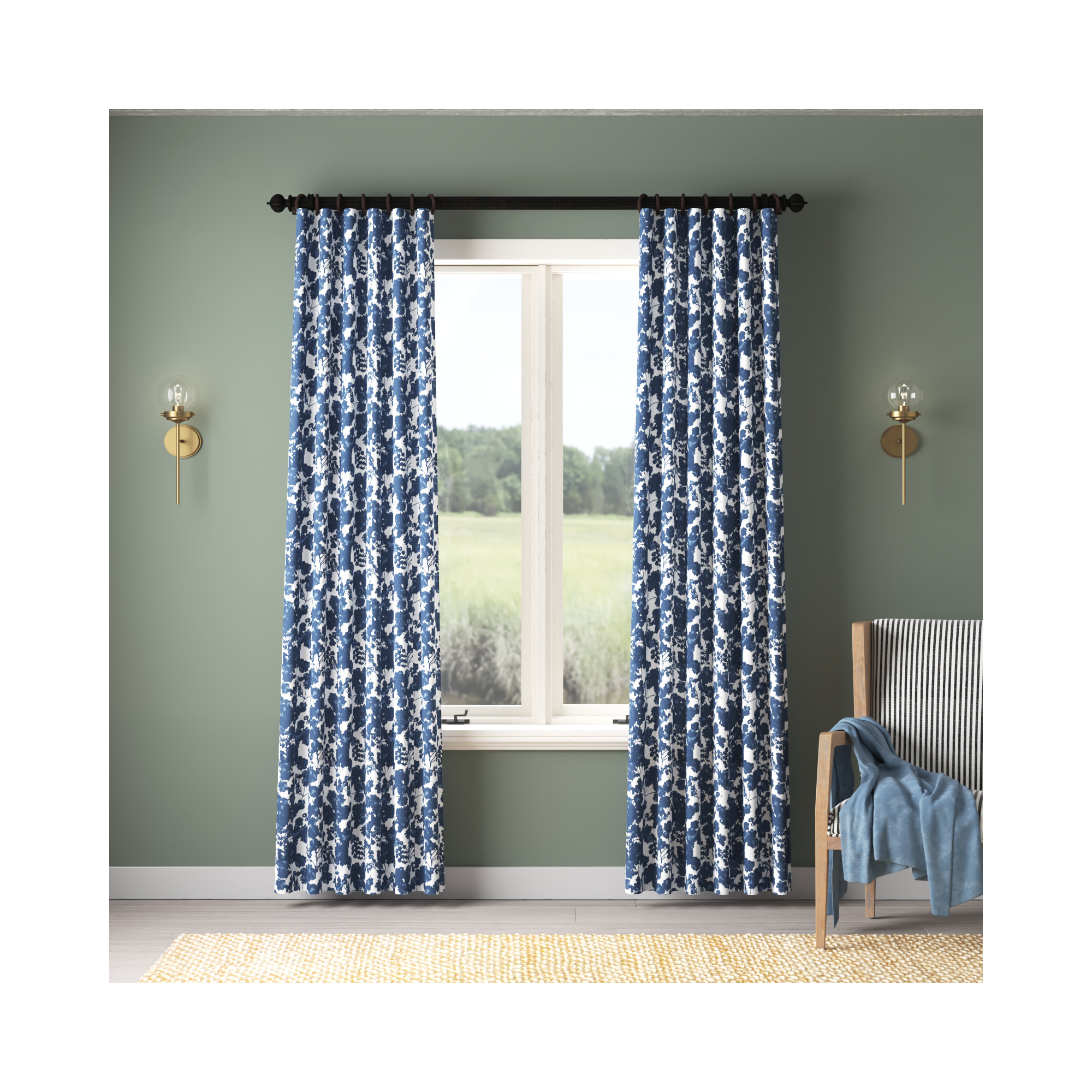 Tikal Room Darkening Curtain, 50" W x 96" L, Fleur Blue
