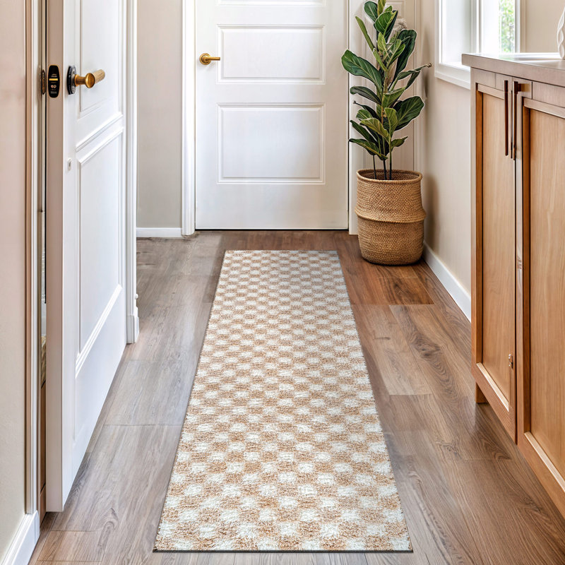 Beige Block Shag Rug – Medium Pile, Soft Texture, Kid & Pet Friendly, Runner 2'2" x 8'