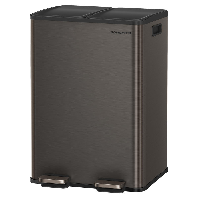 Poubelle, poubelle à double compartiment 2 x 8 gallons (2 x 30 L) avec couvercle à fermeture douce, seaux à pédale et intérieur, acier inoxydable, comprend 15 sacs de doublure, gris ardoise ULTB741G01