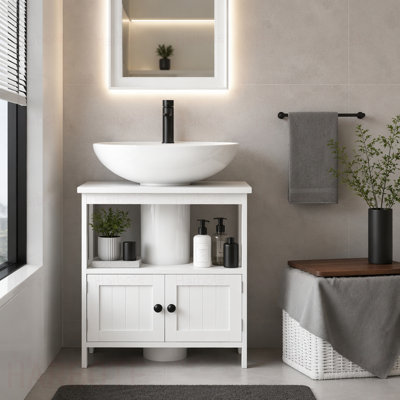 Armoire de salle de bain sous le lavabo de style moderne, armoire de rangement sur piédestal (lavabo de salle de bain non inclus)