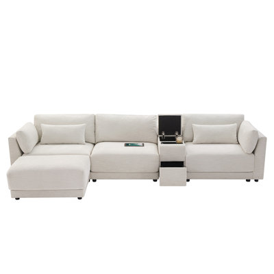 [VIDEO]124'' L-Shaped Sectional Sofa With Multi-Functional Storage Console
