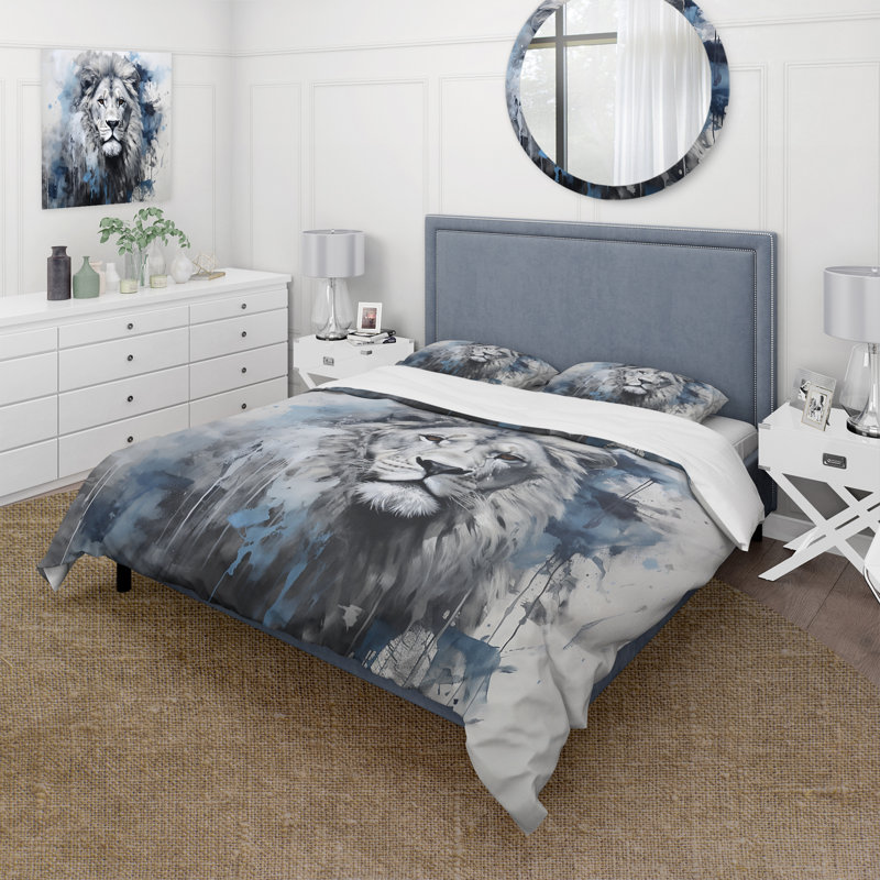 Ensemble de housse de couette animaux en polyester microfibre Grey Savannah Royalty Lion II