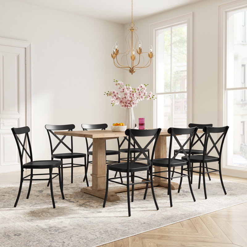 Table de salle à manger à tréteaux avec chaises en acier Heymann, 9 pièces: 1 table, 8 chaises