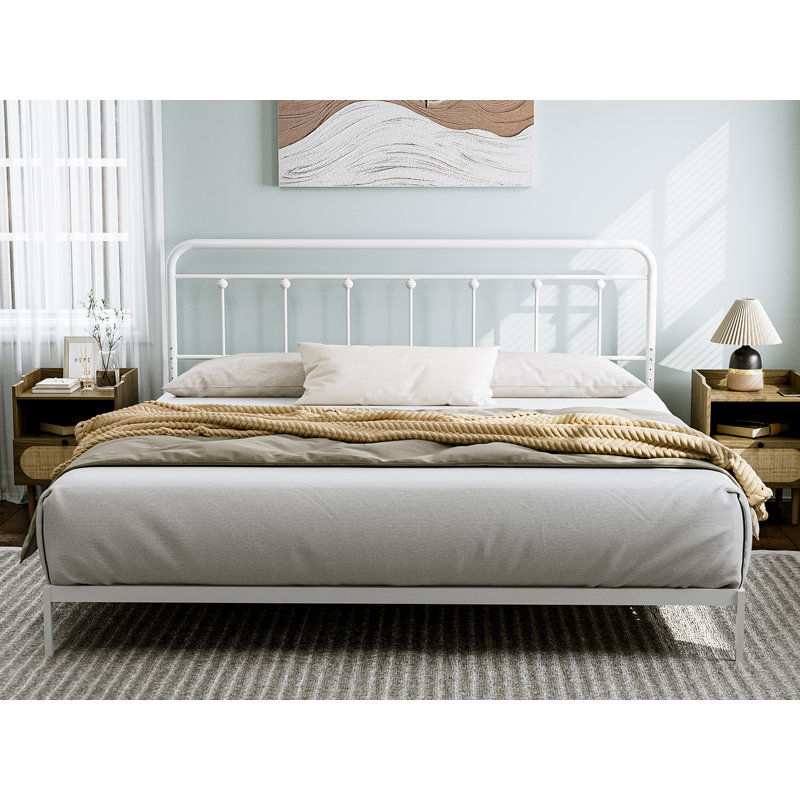 August Grove® Metal King Size Headboard, Adjustable Height, Farmhouse Victorian Style, Steel Headboard Only For Bedroom, Easy Assembly, White