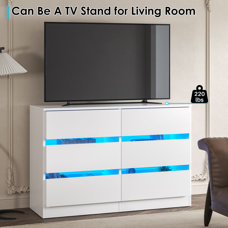 White MDF Double Dresser with LED Lights for Nursery
