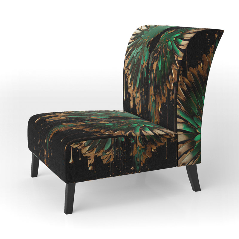 Glam Angel Wings - Chaise d'appoint Wings Angel - Chaise moderne, Mélange de polyester doré / vert