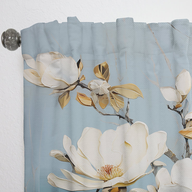 White Elegance In Magnolias III - Magnolias Curtain - Room Darkening Floral Curtain - 1 Panels, 52" W x 108" L