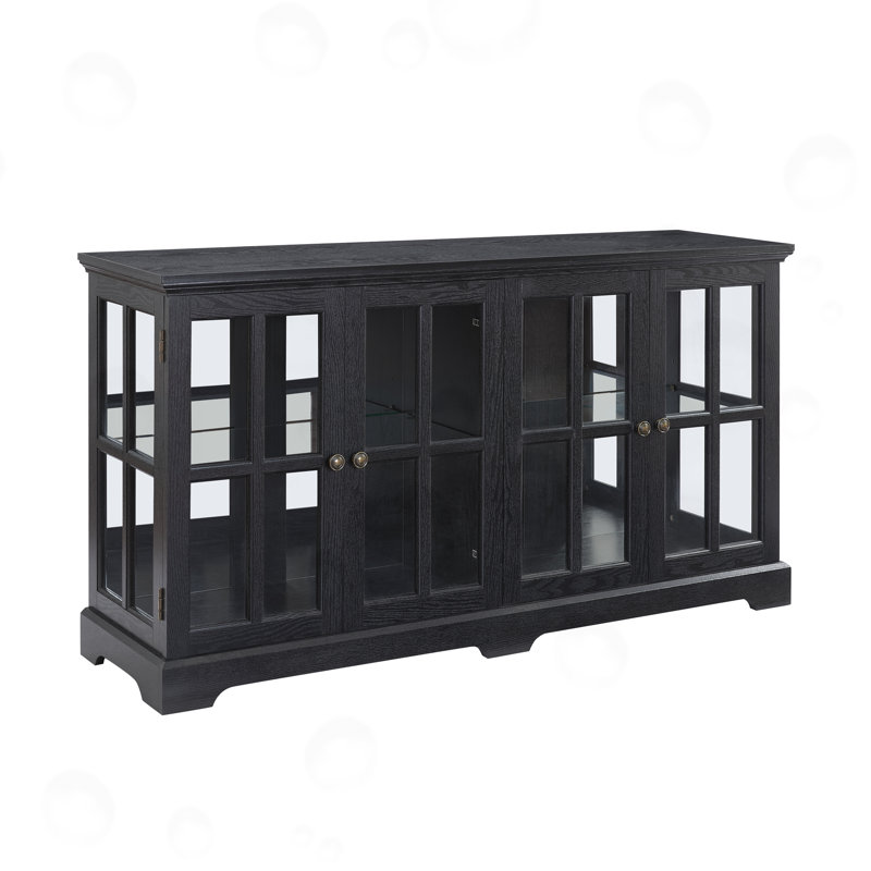Meuble télé à DEL avec portes réglables en verre, Noir
