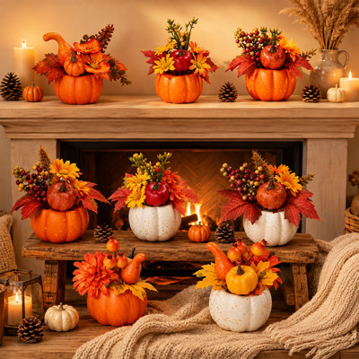 8PCS Colorful Two‑Layer Halloween Pumpkin, Fall Porch Decor, Autumn Porch, Fall Decor for Indoor Outdoor Seasonal Home Decoration