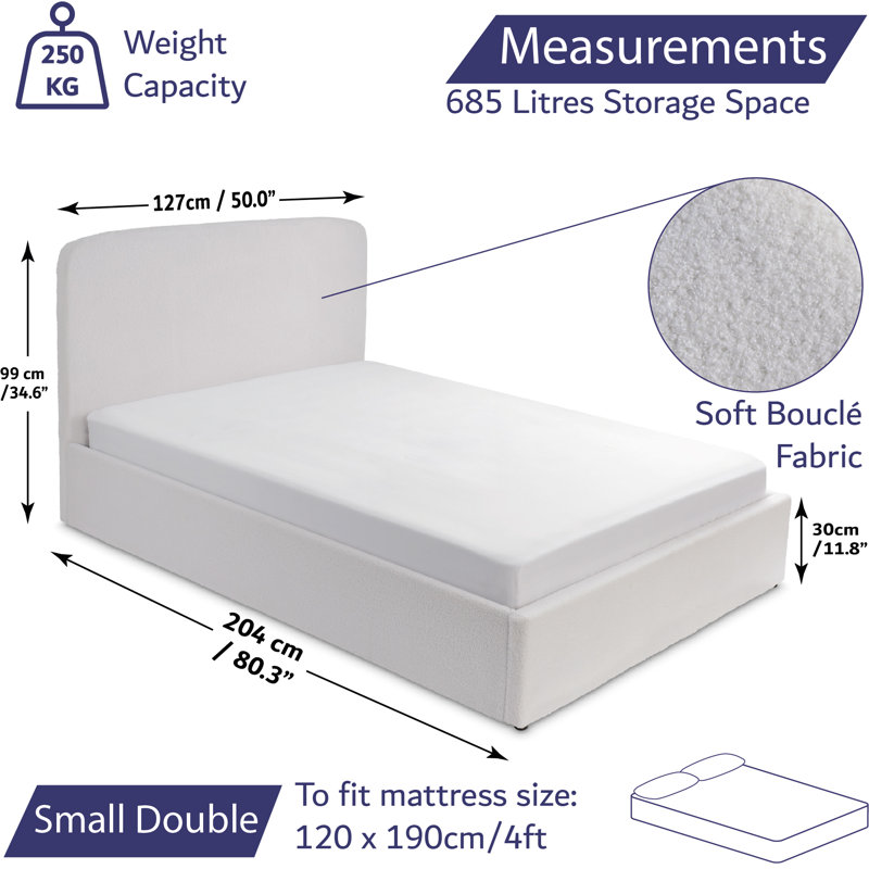 Alaynie Upholstered Ottoman Storage Bed with Mattress, UK Small Double