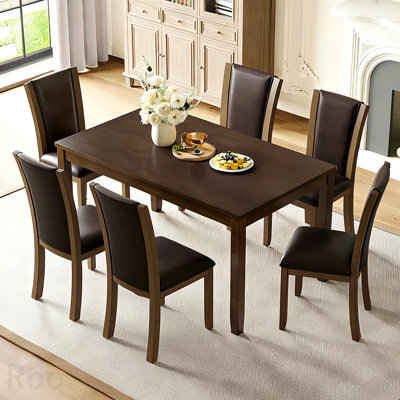 Modern 7-Piece Dining Table Set With 6 Upholstered Chairs, Wooden  Rectangular Dining Table Set For 6 With Chairs, For Dining Room, Kitchen, Restauran