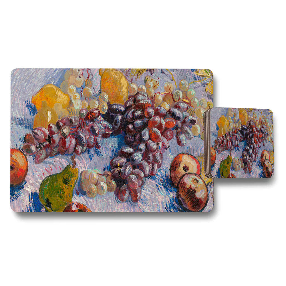 Grapes And Fruit Impressionist Style Placemat And Coaster Set