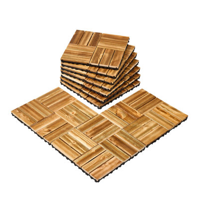 Carreaux de terrasse imbriqués en bois massif, paquet de 10, plancher de bois de pin camphre imperméable de 12 po x 12 po pour toutes les saisons, carrelage de terrasse pour le patio, au bord de la piscine, sur le balcon de la piscine (en bois)