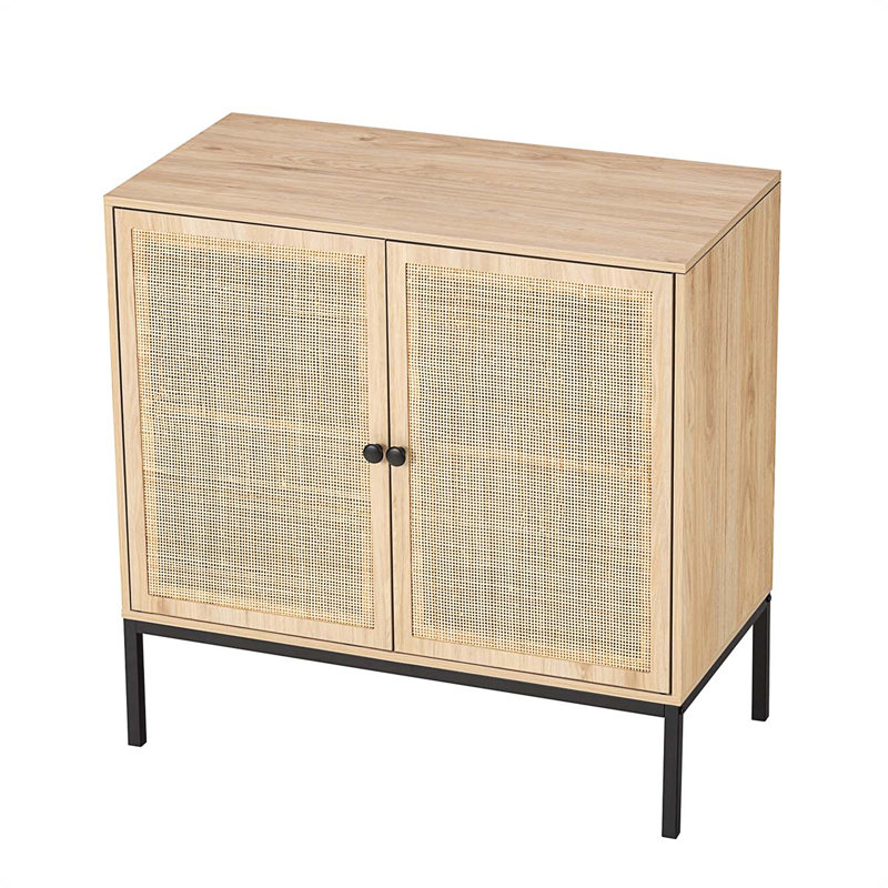 Set Of 2 Rolland A Console Table Side Table With Rattan Door
