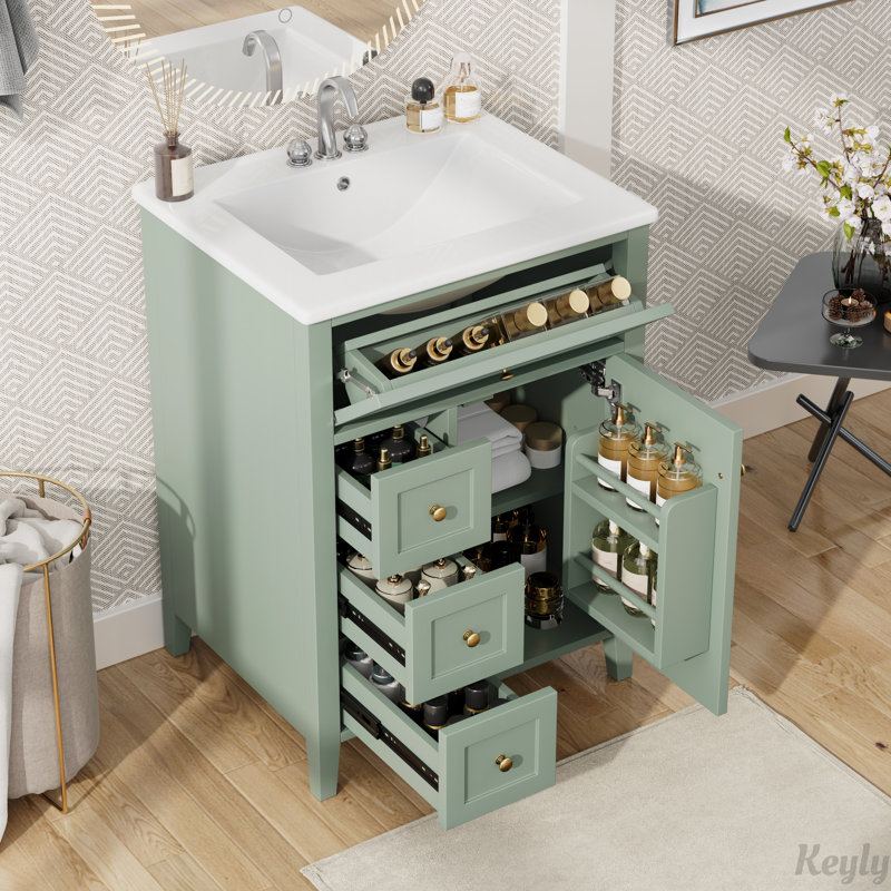 Meuble-lavabo 24 po avec lavabo, tablettes réglables, Vert