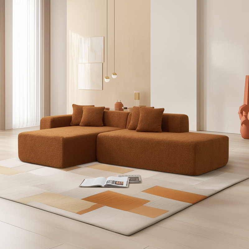 Boneless 106''W Sherpa 5-Seater L-Shape Sectional Sofa Modular Corner Couch With Chaise Lounge & 4 Pillows, Left Hand Facing
