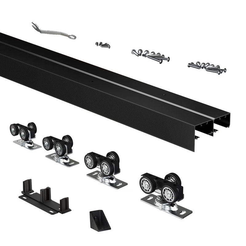 Ensemble de rail de porte coulissant pour porte de placard coulissante 60 po, 5 pi, en aluminium robuste, pour système à 2 portes