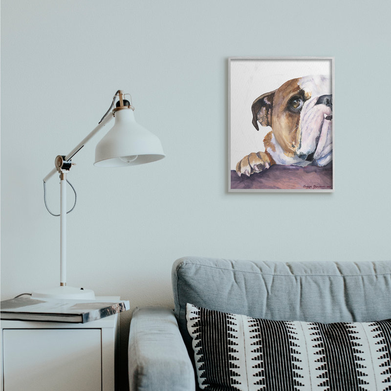 Portrait d'un chien curieux bouledogue anglais, H 20 po x l 16 po, Estampe numérique Farmhouse