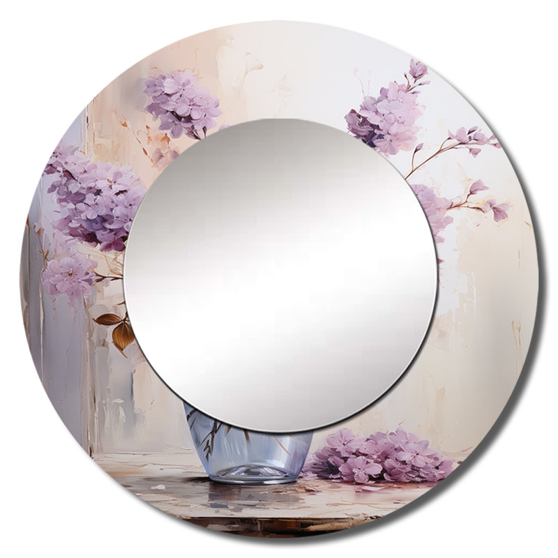 Lilas lavande Serenade II - lilas miroir mural unique, miroir rond mauve, impression sur métal, 29 po x 29 po