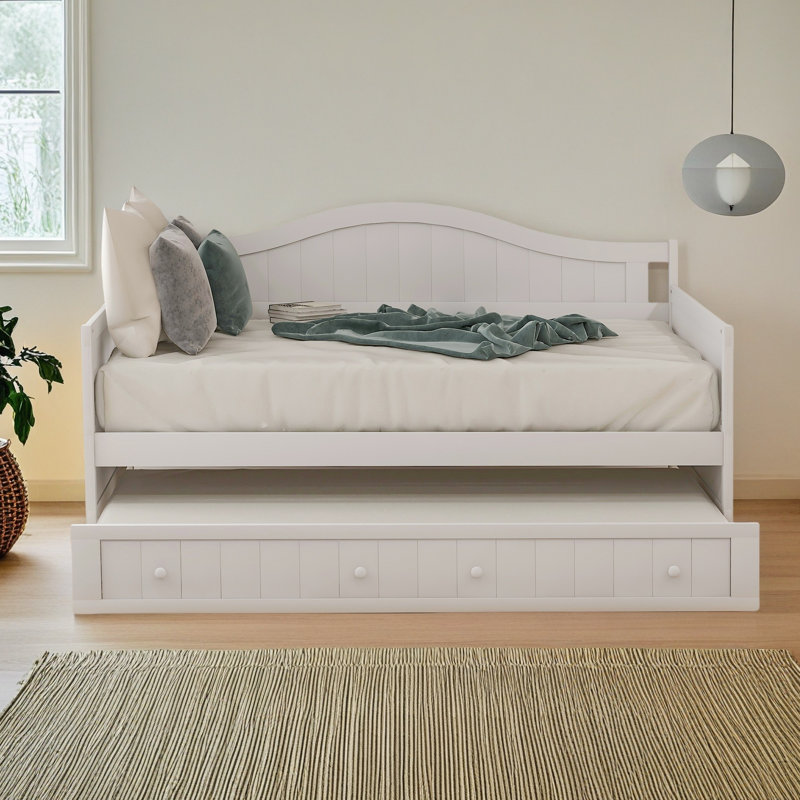 Twin Wooden Daybed With Trundle Bed, White