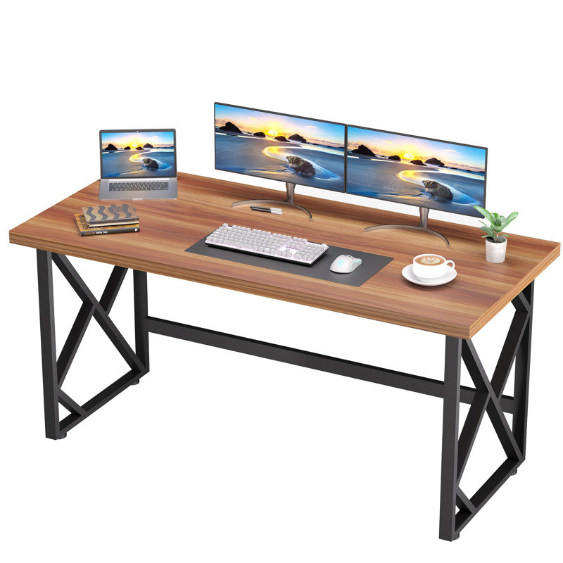 Bureau d'ordinateur moderne, bureaux à domicile, table d'écriture, poste de travail pour bureau à domicile (brun / noir, 59 pouces)