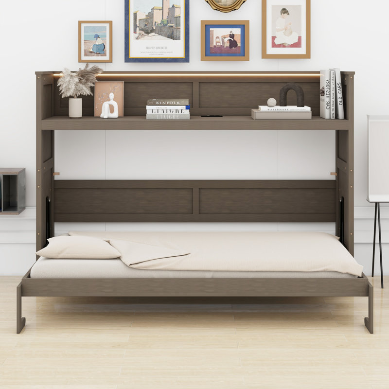 Lit escamotable avec bureau, lumière DEL et station de charge USB