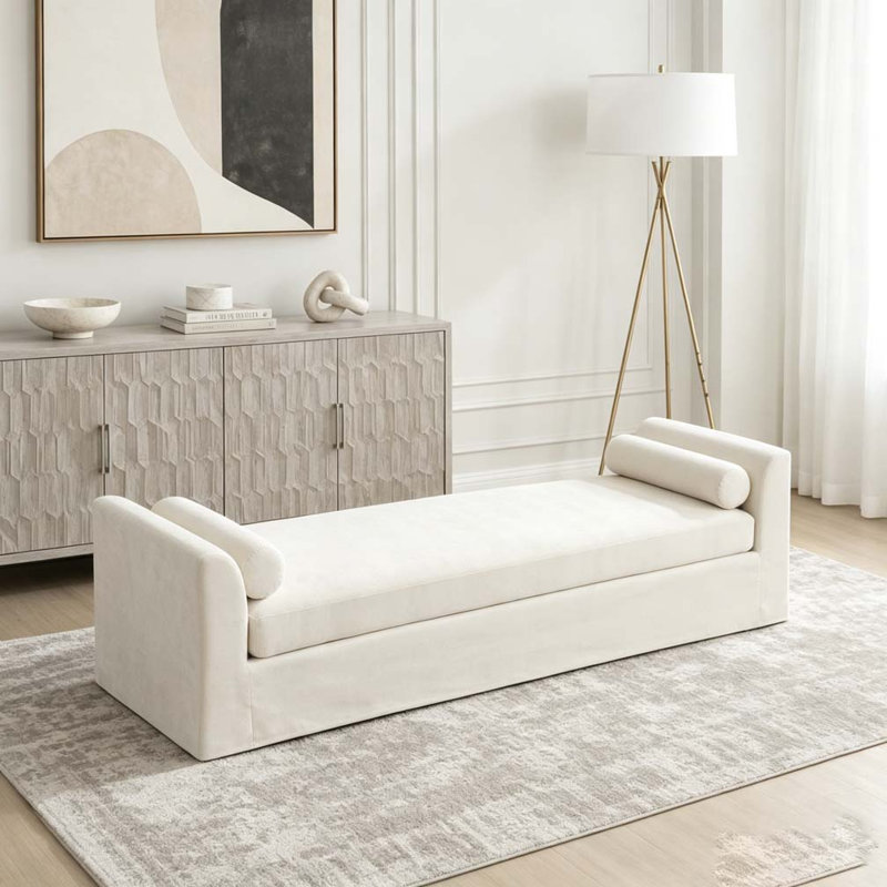 Banc de bout de lit avec accoudoirs de 88,58 po de largeur, Beige