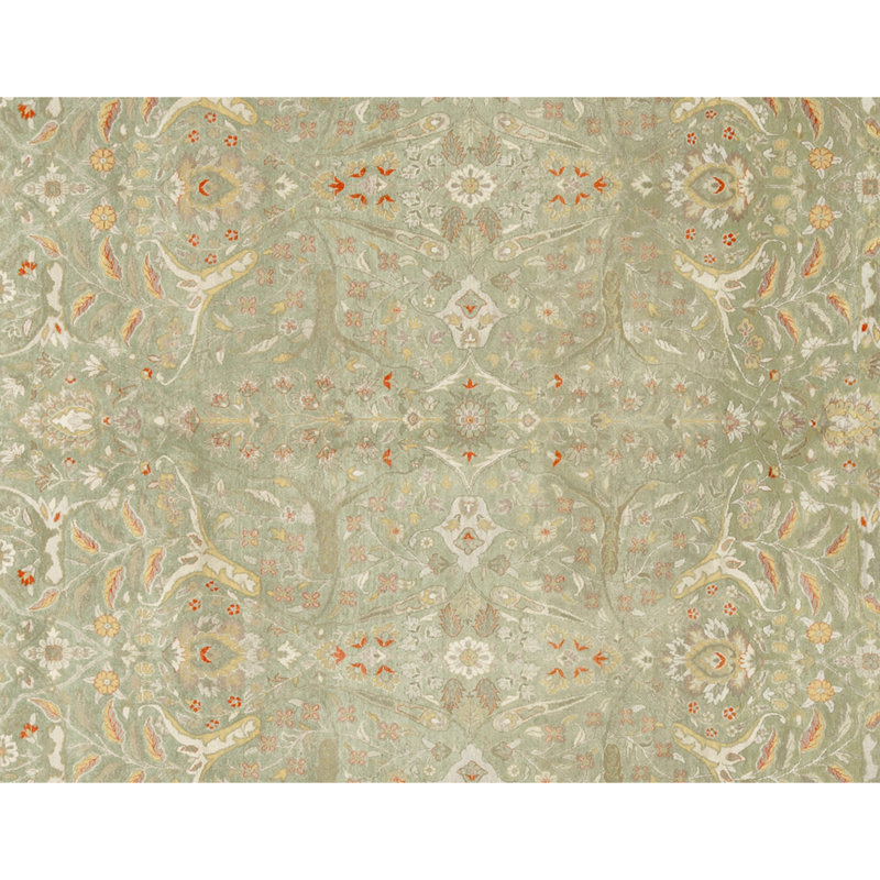 Tapis vert olive de haute qualité noué à la main