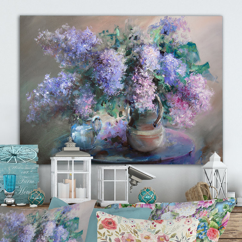 Nature morte avec des lilas - œuvre d'art traditionnelle sur toile, H 8 po x l 12 po x P 1 po, Toile tendue