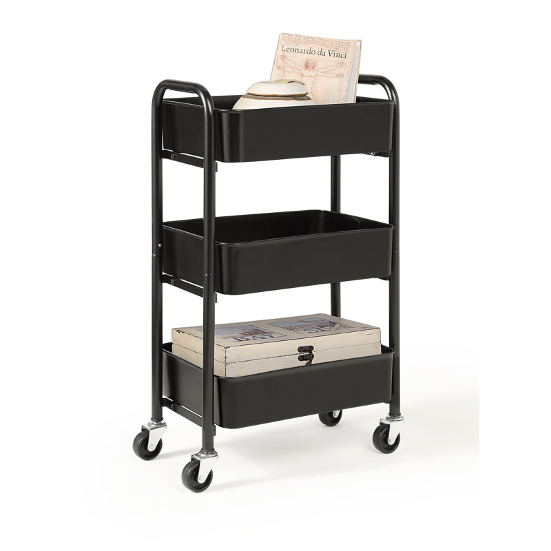 Black Metal 3-Tier Rolling Storage Cart with Caster Wheels