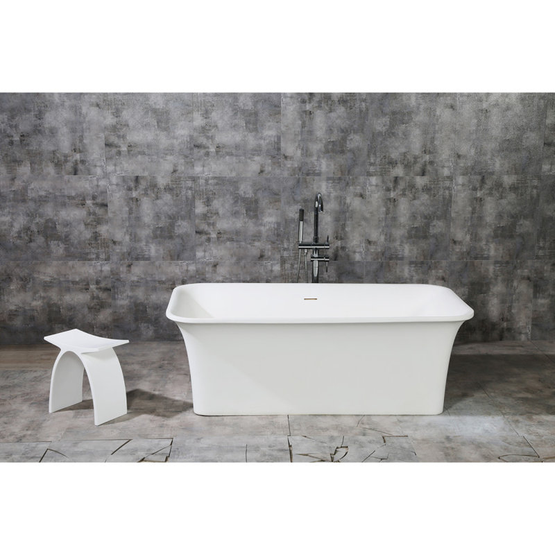 Baignoire autoportante rectangulaire à double face 67 "avec drain Kingstonstone, Blanc