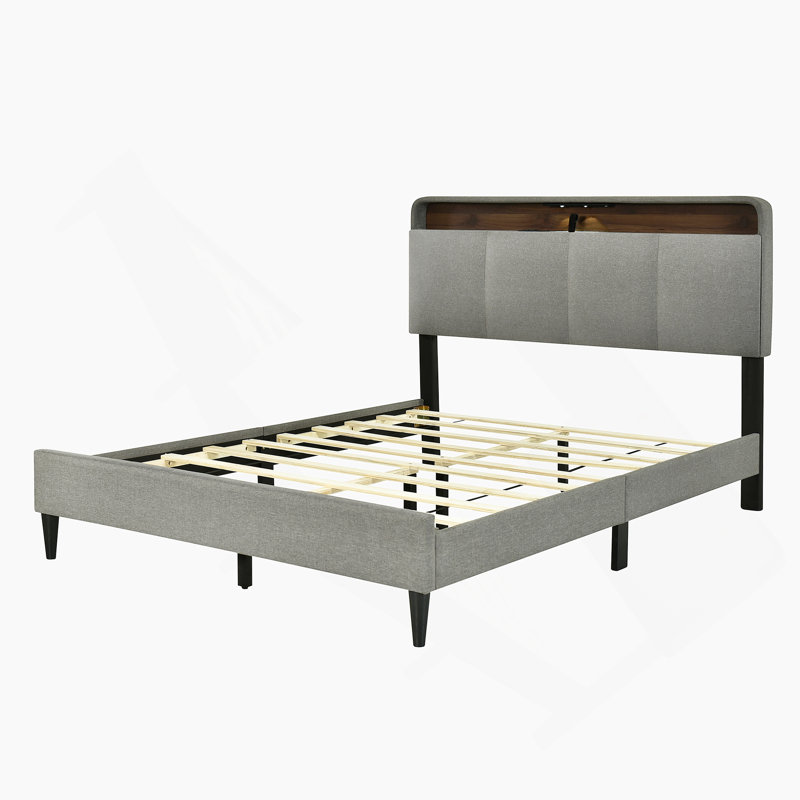 Upholstered Platform Bed Storage Bed, Beige, Full