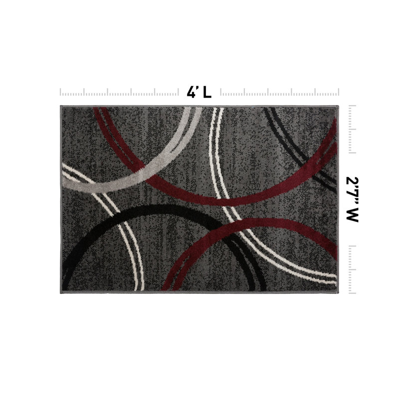 Tapis à motif géométrique Arnaldur, Rouge, Rectangle 2 pi 7 po x 4 pi