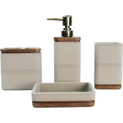 Leather bathroom accessory set