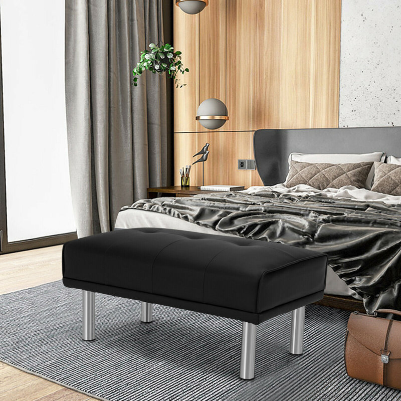 Repose-pieds rectangulaire en similicuir de 20 po de largeur, Similicuir noir