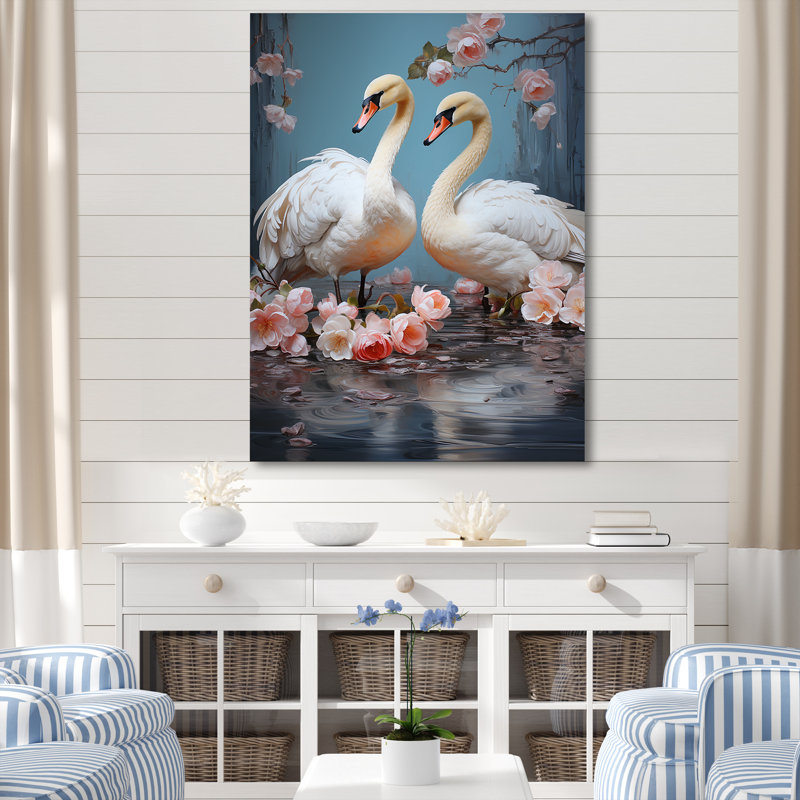 Art mural blanc, cygne blanc, sérénade III, Toile tendue, 44" H x 34" W