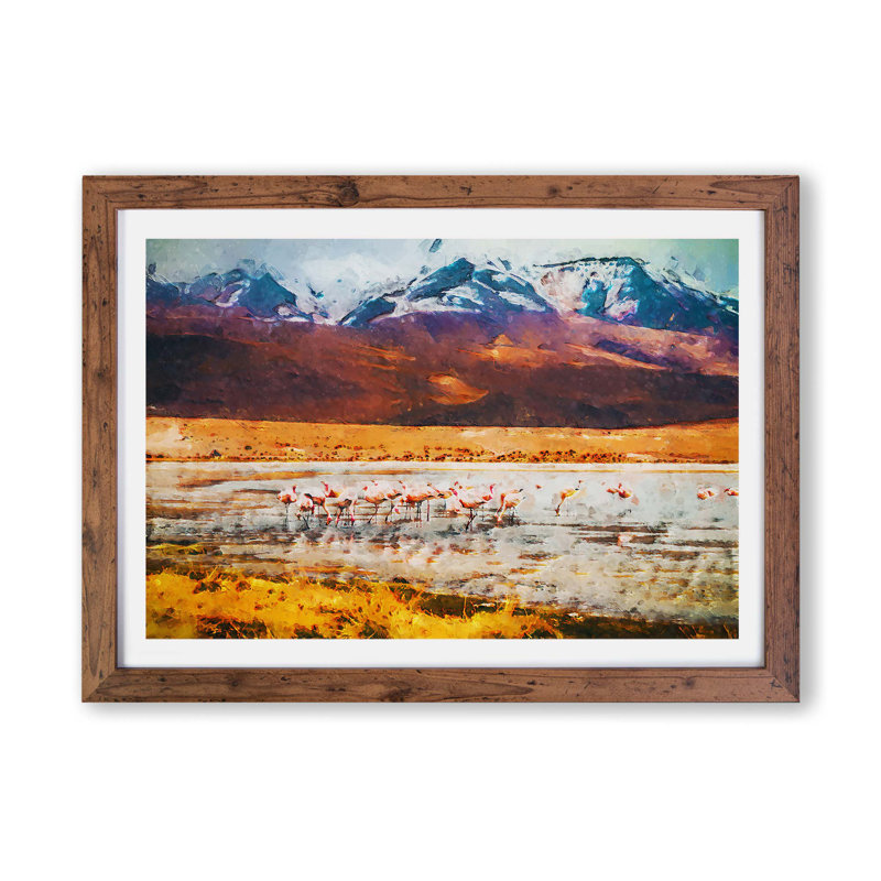 Flamingo Lake in Bolivia - Framed Print, 62cm H x 87cm W x 2cm D, Walnut