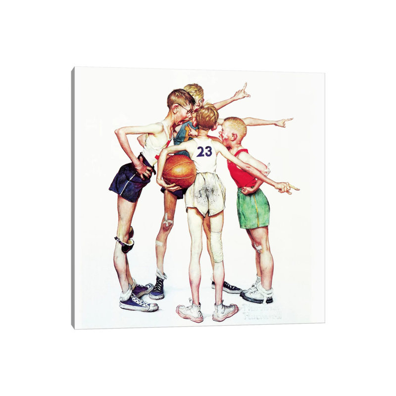 Oh yeah (Four Sporting Boys: Basketball) by Norman Rockwell - 1 Piece Painting on Canvas, 45.72 cm H x 45.72 cm W x 1.91 cm D